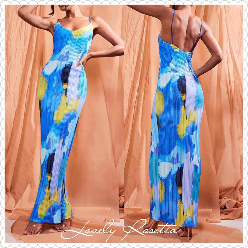 Vibrant Blue and Yellow Backless Dress